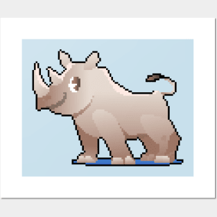 Majestic Horns: Pixel Art Rhino Design for Fashionable Attire Posters and Art